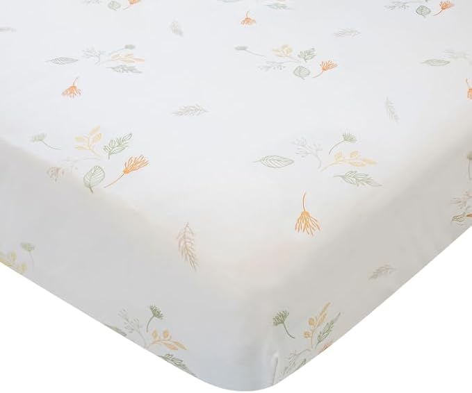 Crane Baby Crib Sheets Neutral, 100% Cotton Crib Sheets Girl or Boy, Dainty Leaf Pattern, Crib Bedding, 28" x 52" x 9", Fits Standard Mattress, Neutral Nursery Decor, AZO-Free Dyes for Sensitive Skin