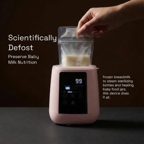 Baby Bottle Warmer, 3-in-1 Milk Warmer, Defrosts Frozen Breakmilk, LED Display, Night Light, Steam Sterilizer, Adjustable Temp, Portable, Perfect for Formula, Food Jars, Newborn (Pink)