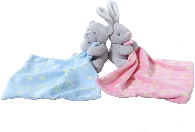 CREVENT Soft Plush Animal Face Security Blankets for Boys and Girls, Great Gifts for Birthday Baby Shower - Hugging Bear +Bunny
