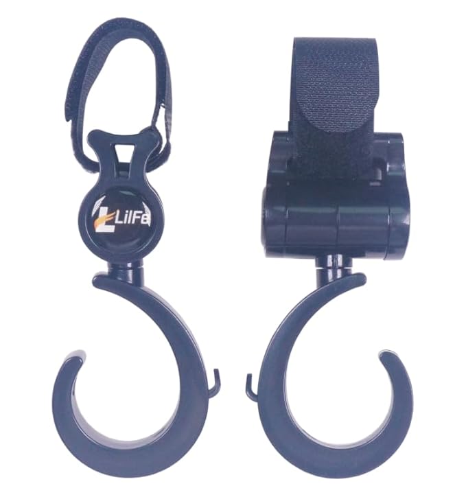 Baby Stroller Hooks for Hanging, Multipurpose Stroller Straps with Durable Stylish Stroller Clips for Diaper Bags, Perfect Mummy Hook for Stroller, Walker and Shopping (Black 2 pcs)