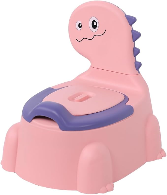 Potty Training Toilet, Toddler Potty Training Seat Baby Potty Chair, Dinosaur Toilet Potty Seat for Boys Girls Kids Toddlers, Portable Travel Potty with lid,Urinal, Splash Guard, Non-Slip Pad(Pink)