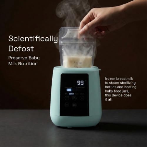 Baby Bottle Warmer, 3-in-1 Milk Warmer, Defrosts Frozen Breakmilk, LED Display, Night Light, Steam Sterilizer, Adjustable Temp, Portable, Perfect for Formula, Food Jars, Newborn (Green)