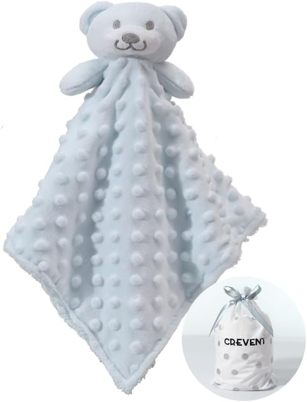 CREVENT Soft Cozy Baby Blankets for Boys Girls + Security Blanket, Set with a Gift Bag Newborn Essentials (Blue)