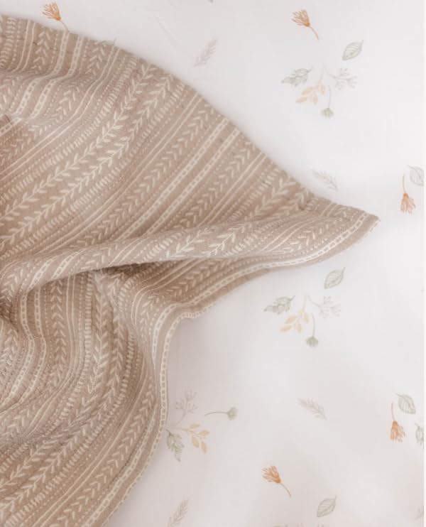 Crane Baby Crib Sheets Neutral, 100% Cotton Crib Sheets Girl or Boy, Dainty Leaf Pattern, Crib Bedding, 28" x 52" x 9", Fits Standard Mattress, Neutral Nursery Decor, AZO-Free Dyes for Sensitive Skin