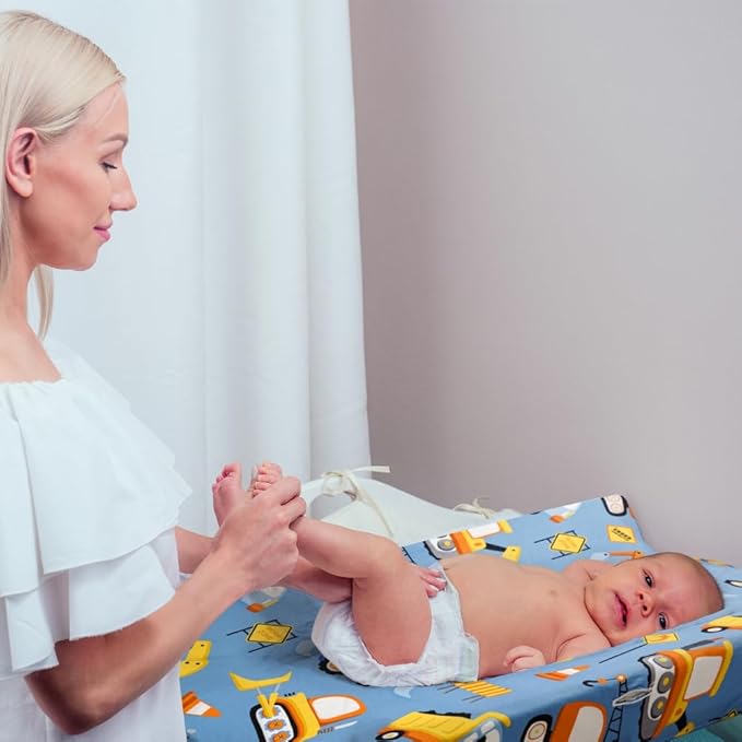 4 Pack Baby Boy Changing Pad Covers Sheets Set Soft Fitted Baby Boy Mattress Covers Construction Truck or Dinosaur Theme Breathable Toddler Sheets for Infant (Construction Truck, Changing Pad Covers)