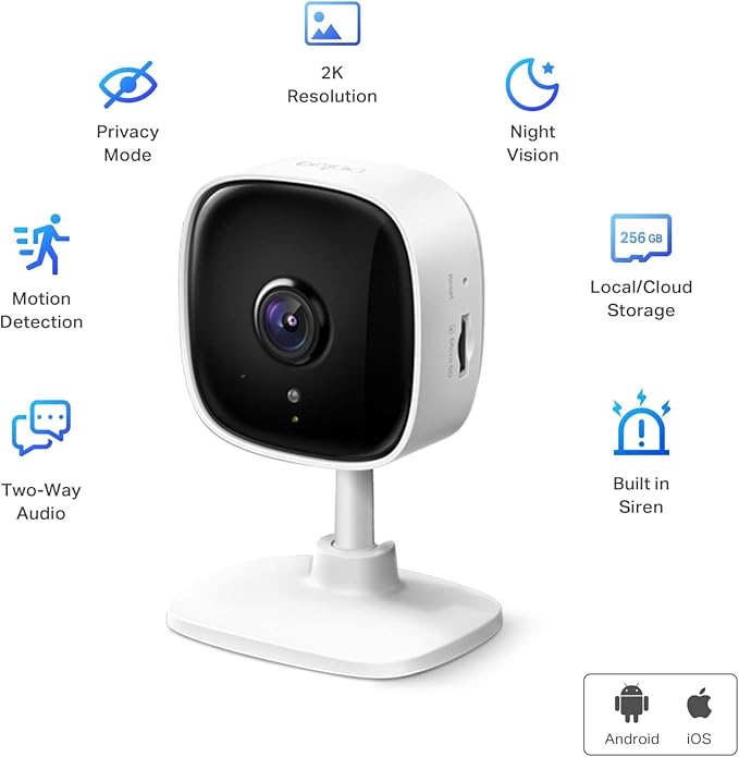 Tapo 2K Indoor Wired Security Camera - Works as a Baby Monitor & Pet Camera, Person/Motion/Baby Cry Detection, 2-Way Audio, Siren, Subscription-Free Local Storage or Optional Cloud, C110P2 (2-Pack)
