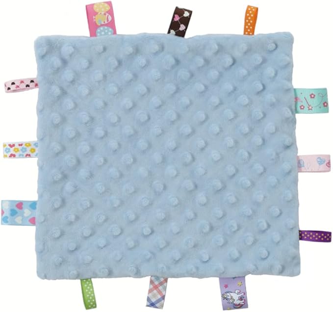 CREVENT Tag Security Blankets for Babies, Soft Small Loveys for Girls, Baby Comforter Sensory Blanket, Great Gifts for Birthday Baby Shower 10"X10" (Ivory + Pink + Grey + Blue + Orange + Purple)