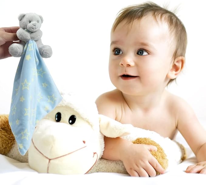 CREVENT Soft Plush Animal Face Security Blankets for Boys and Girls, Great Gifts for Birthday Baby Shower - Hugging Bear +Bunny
