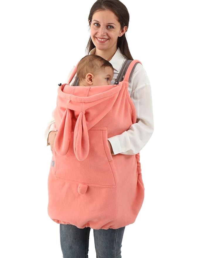 Baby Carrier Cover Stroller Cover,Newborn Hooded Stretchy Cloak,Soft Kangaroo Hoodie for Mom Baby,Suit for All Seasons (Pink)