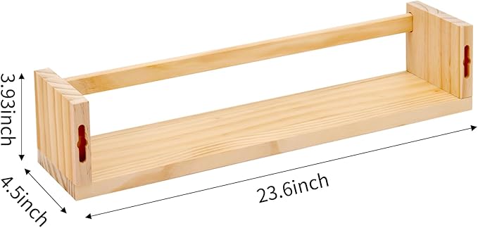 Fixwal Nursery Book Shelves, 23.6 Inch Floating Bookshelves for Wall Set of 3, Baby Nursery Decor, Solid Wood Wall Mounted Shelves for Books, Toys and Decor Storage (Natural Wood)