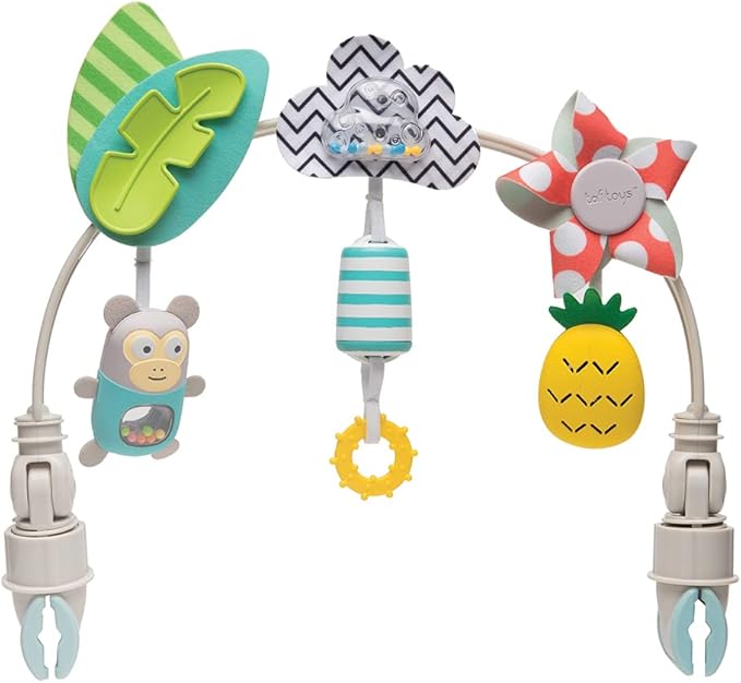Taf Toys Tropical Arch Adjustable Infant Car Seat & Stroller Toy for Infant & Toddlers, Stroller Arch, Baby Crib Toys Clips on Prams/Car Seats/Bouncers Encourages Motor Skills & Sound Exploration