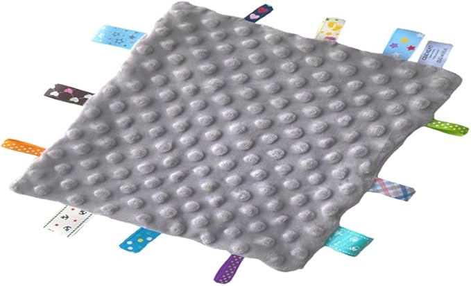 CREVENT Tag Security Blankets for Babies, Soft Small Loveys for Girls, Baby Comforter Sensory Blanket, Great Gifts for Birthday Baby Shower 10"X10" (Grey)