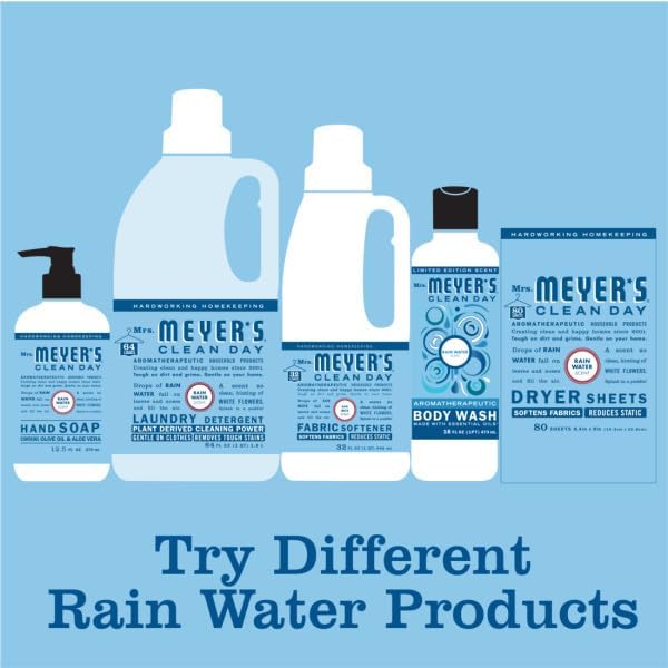 Mrs. MEYER'S CLEAN DAY Rainwater Scent Variety Pack, Liquid Hand Soap 12.5 Fl Oz, Multi-Surface Cleaner 16 Fl Oz, Room Freshener 8 Fl Oz, Dish Soap 16 Fl Oz, 1 CT