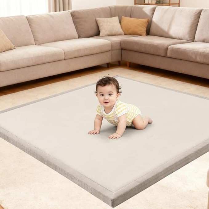 Ultra Soft Baby Play Mat for Floor, 59"×39" Playpen Mat, 1.3" Thick Memory Foam, Non-Slip Tummy Time Mat for Infants, Toddlers, and Kids – Water-Repellent Coral Velvet, Easy Care