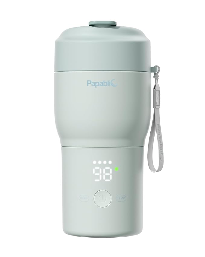 Papablic Portable Bottle Warmer Pro — 115W Fastest Heating, Built-in Sterilizer, Baby Milk Warmer On The Go for Travel and Home, 5 Temp Settings and Keep Warm for Breastmilk & Formula (Mint Green)