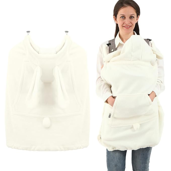 Baby Carrier Cover Stroller Cover,Newborn Hooded Stretchy Cloak,Soft Kangaroo Hoodie for Mom Baby,Suit for All Seasons (White)