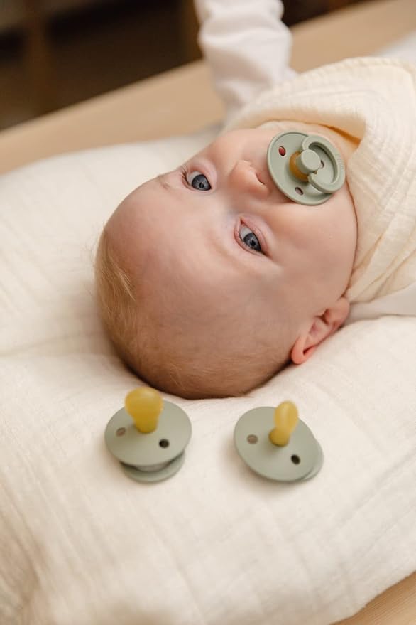Bibs Pacifiers Color Collection, Set of 2 BPA-Free Latex Pacifiers Made in Europe, Round Nipple Baby Pacifier.
