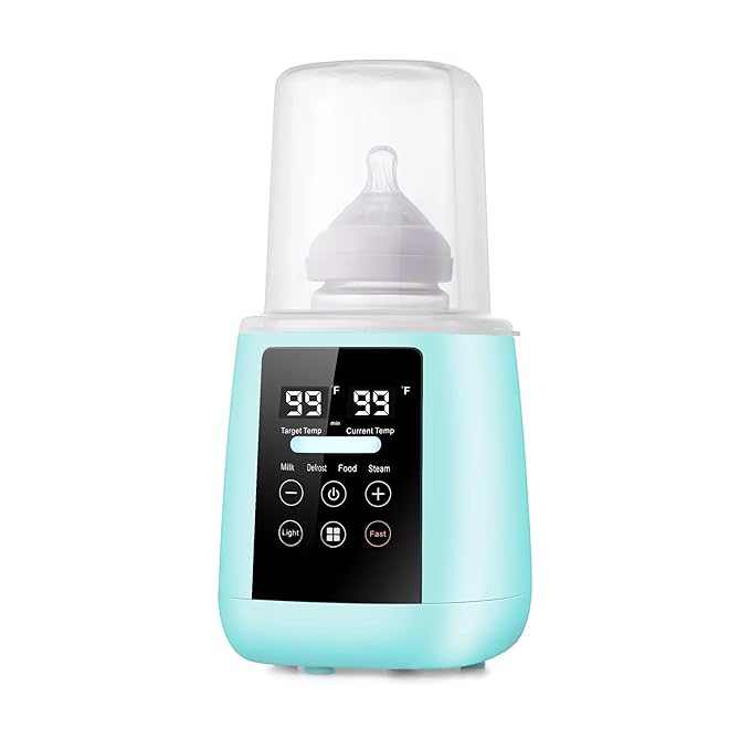 Baby Bottle Warmer, 3-in-1 Milk Warmer, Defrosts Frozen Breakmilk, LED Display, Night Light, Steam Sterilizer, Adjustable Temp, Portable, Perfect for Formula, Food Jars, Newborn (Green)