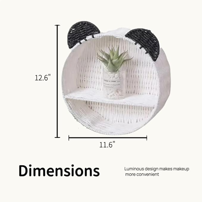 White & Black Bear Wall Shelf, Handwoven Paper Rope Wall-Mounted Floating Display Shelf, Boho Nursery & Kids Room Organizer for Small Books, Toys & Decor