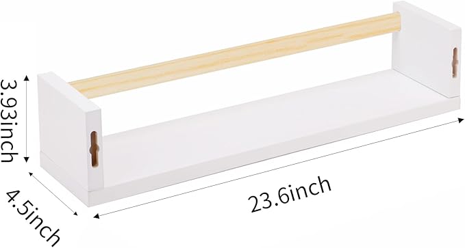 Fixwal Nursery Book Shelves, 23.6 Inch Floating Bookshelves for Wall Set of 3, Baby Nursery Decor, Solid Wood Wall Mounted Shelves for Books, Toys and Decor Storage (White and Natural Wood)
