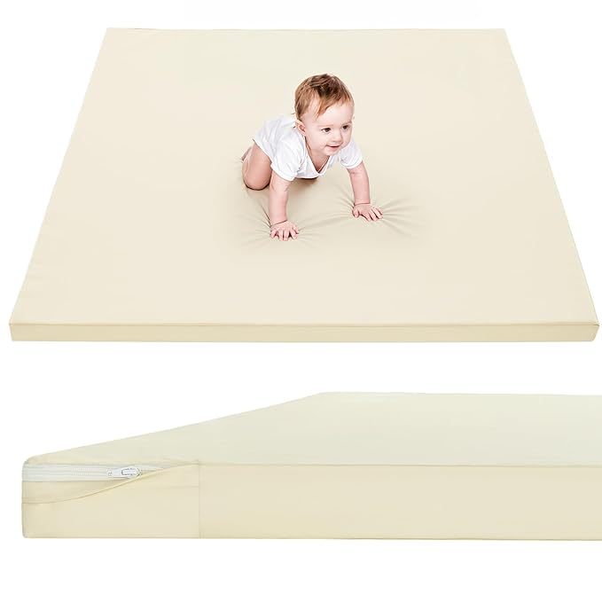 Waterproof Baby Play Mat for Floor 1.3"Thick Memory Foam 59*79 Cushion Playpen Playmat Tummy Time Crawling Mat Nursery Rug Pad Mattress Create Soft & Safe Area for Infants,Toddler,Kids,Beige