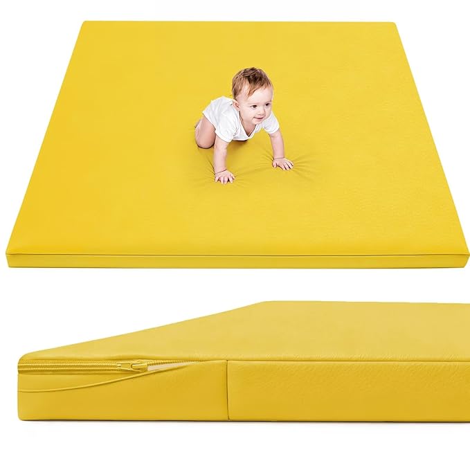 Waterproof Baby Play Mat for Floor 1.3"Thick Memory Foam 47*47 Cushion Playpen Playmat Tummy Time Crawling Mat Nursery Rug Pad Mattress Create Soft & Safe Area for Infants,Toddler,Kid,Yellow