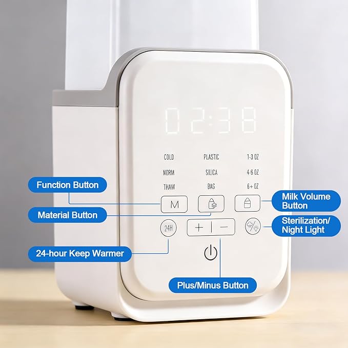Bottle Warmer, Kisdream Baby Bottle Warmer for Breastmilk & Formula, 8-in-1 Calentador de Biberones with Timer & Night Light, Accurate Temp Control, Defrost, Steri-lizing, Heat Baby Food