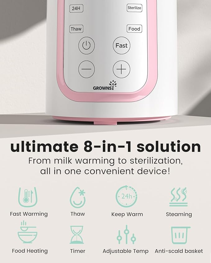 Grownsy Bottle Warmer, Fast Baby Bottle Warmer for All Bottles, Milk Warmer for Breastmilk or Formula, Smart Temperature Control and Automatic Shut-Off- Pink