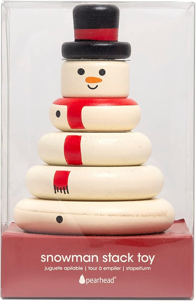 Pearhead Christmas Snowman Stacking Toy Set, Holiday Toys for Toddlers, Baby Nursery Holiday Décor, Wooden Sorting and Stacking Tower Educational Toy, for Kids