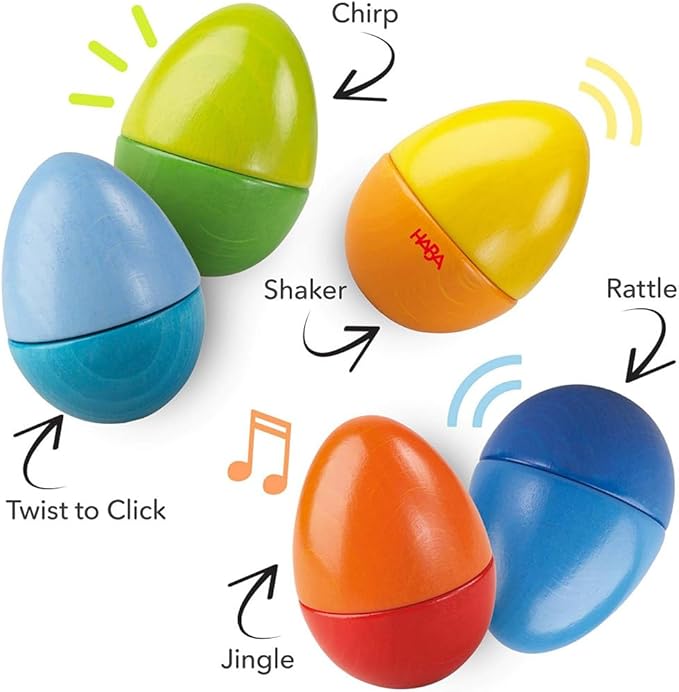 HABA Fun with Sounds Wooden Eggs – Easter Basket Stuffers for Toddlers & Kids – 5 Acoustic Sounds, Montessori Sensory Toys, Easter Gifts, Made in Germany for 2 yrs+