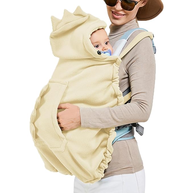 Baby Carrier Cover Stroller Cover,Newborn Hooded Stretchy Cloak,Soft Kangaroo Hoodie for Mom Baby,Suit for All Seasons (Ivory)