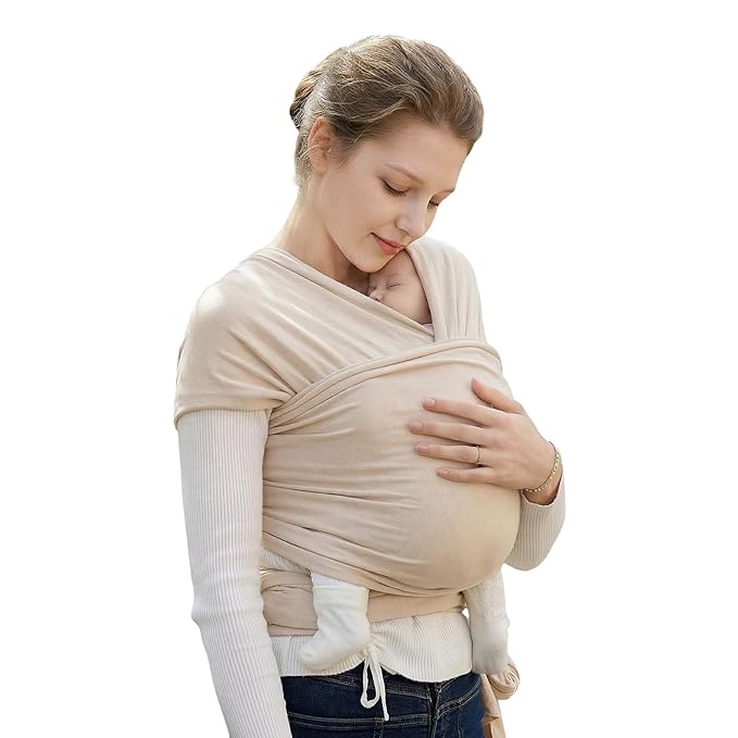 Baby Wrap Carrier, Baby Carrier Wrap Newborn(7-35lbs), Cotton Baby Sling Carriers Wearing Wrap Hands Free, Cozy Newborn Wrap One Size Fits All, Beige