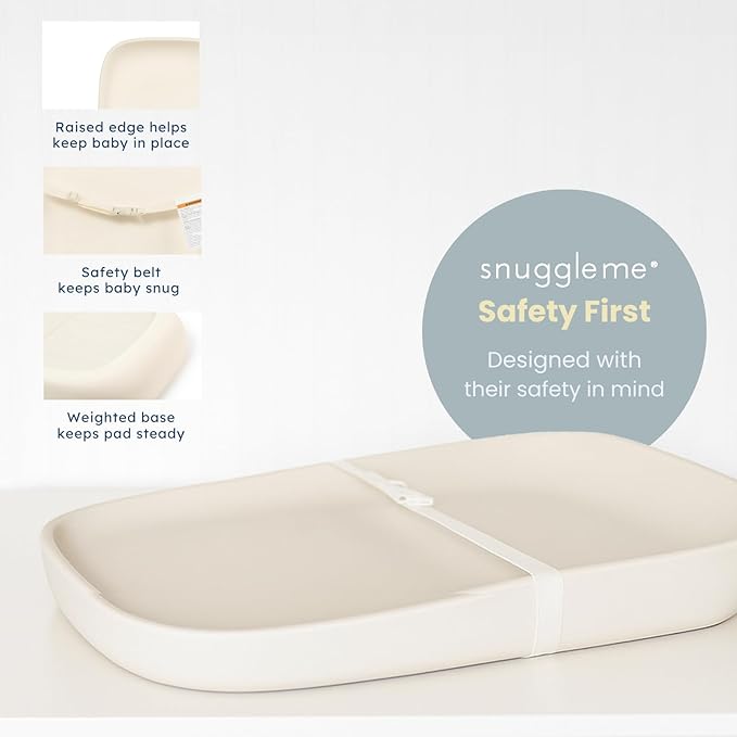 Snuggle Me® Baby Changing Pad - Premium Soft PU Foam Diaper Changing Pad for Dresser, Portable & Wipeable Non Slip Soft Contoured Diaper Change, Easy Clean & Water Repellent with Safety Strap