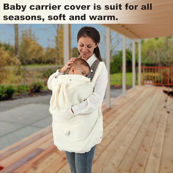 Baby Carrier Cover Stroller Cover,Newborn Hooded Stretchy Cloak,Soft Kangaroo Hoodie for Mom Baby,Suit for All Seasons (White)