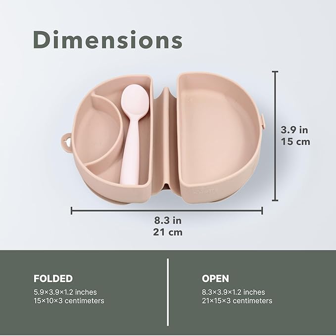 Miniware Fold & Scoop Baby Feeding Set - Silicone Travel Baby Plate With Suction & Baby Spoon - Compact, Portable, Dishwasher-Safe, Suction Base for Mess-Free Eating (Pink Salt and Cotton Candy)