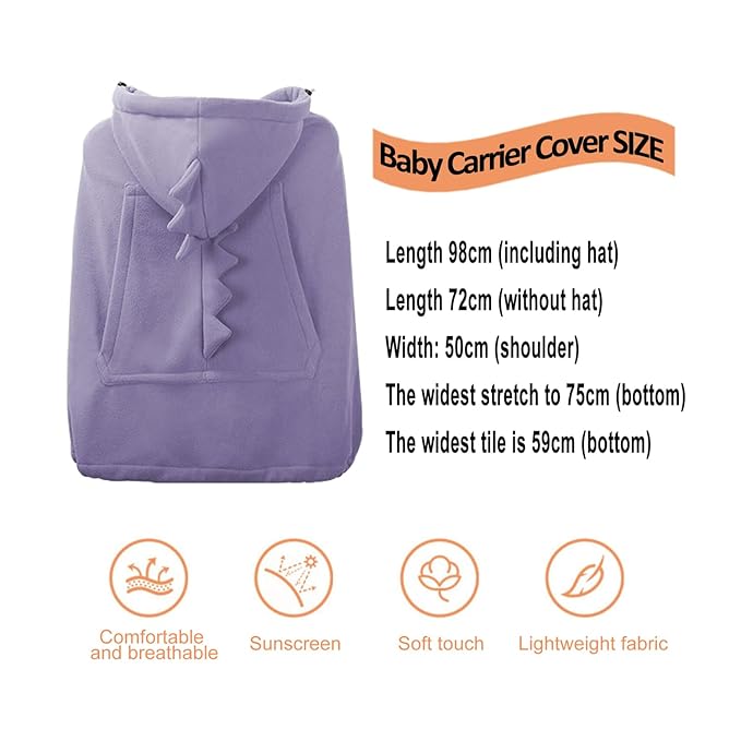 Baby Carrier Cover Stroller Cover,Newborn Hooded Stretchy Cloak,Soft Kangaroo Hoodie for Mom Baby,Suit for All Seasons (Purple)