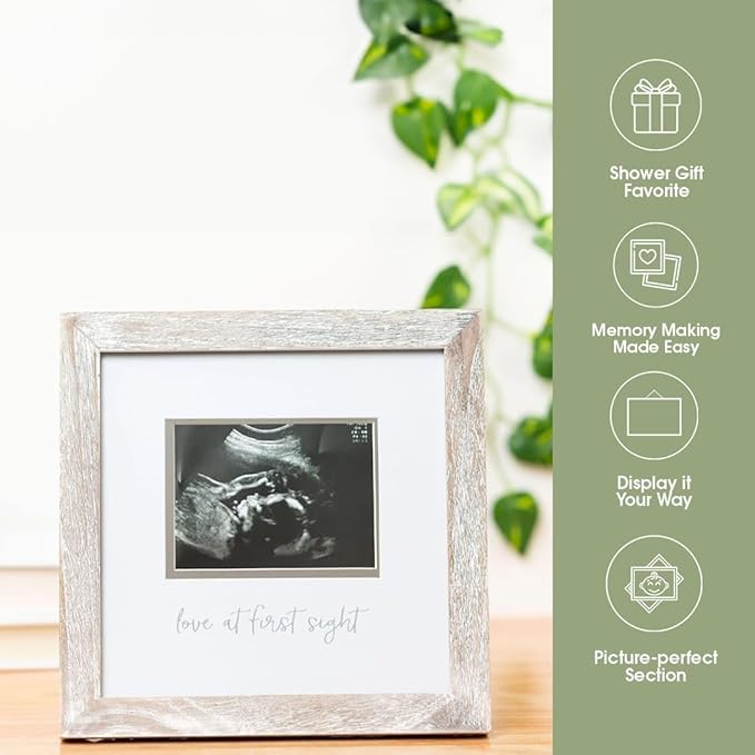 Pearhead Love at First Sight Sonogram Picture Frame, Gender Neutral Ultrasound Keepsake, Ideal Pregnancy Gift, Baby Shower and Nursery Decor, 4” x 3” Photo Insert, Rustic