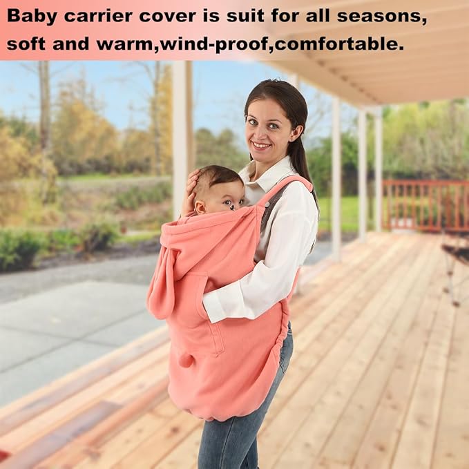 Baby Carrier Cover Stroller Cover,Newborn Hooded Stretchy Cloak,Soft Kangaroo Hoodie for Mom Baby,Suit for All Seasons (Pink)