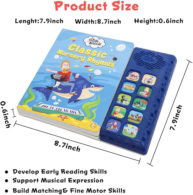 Steve and Maggie Sound Book - Interactive Sing Along Books for Toddlers 10 Button Musical Learning Toys, Talking Books for Kids with Ocean Songs Educational Gifts for Boys & Girls (Classic Nursery)