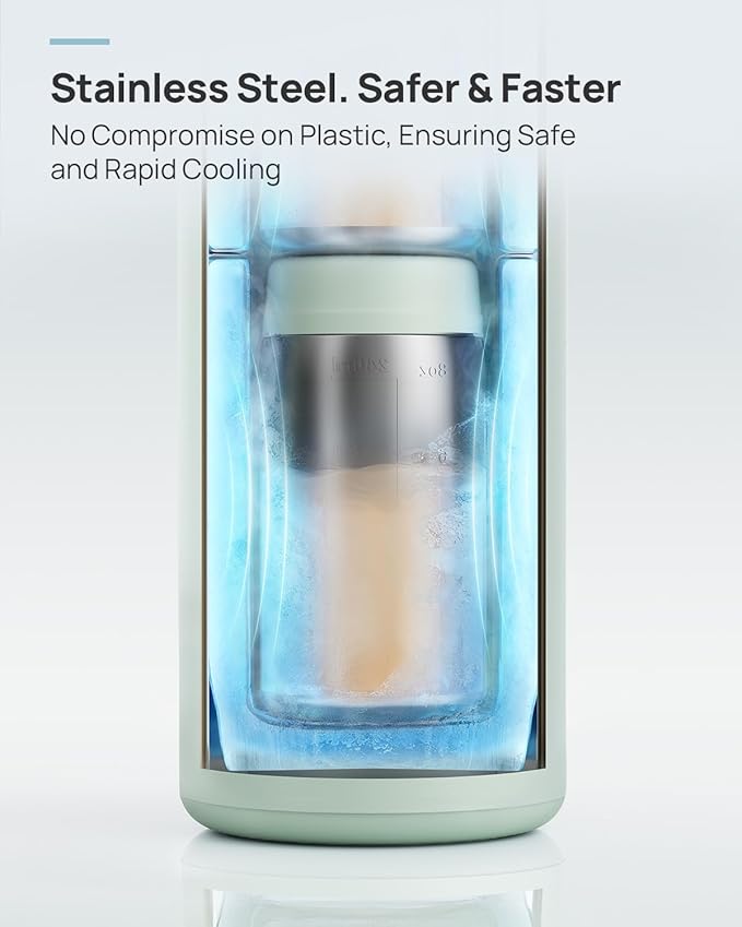 Papablic Innovative 360° CapsuleChill Breastmilk Cooler for 36H Safe Storage, 20oz Stress-Free Portable Breast Milk Chiller with 2pcs Stainless Steel Baby Bottles for Work & Travel, Mint Green