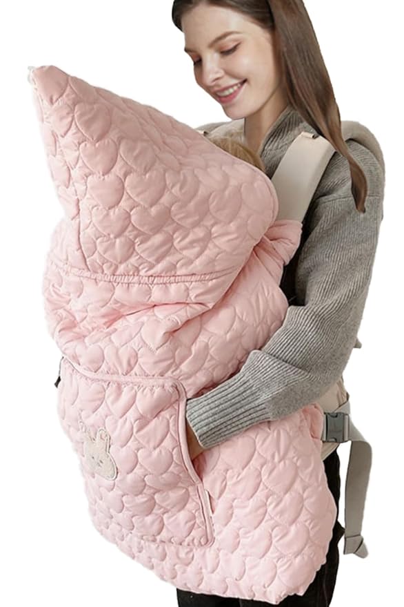 Baby Carrier Cover Stroller Cover,Newborn Hooded Stretchy Cloak,Soft Kangaroo Hoodie for Mom Baby,Suit for All Seasons (Light Pink)