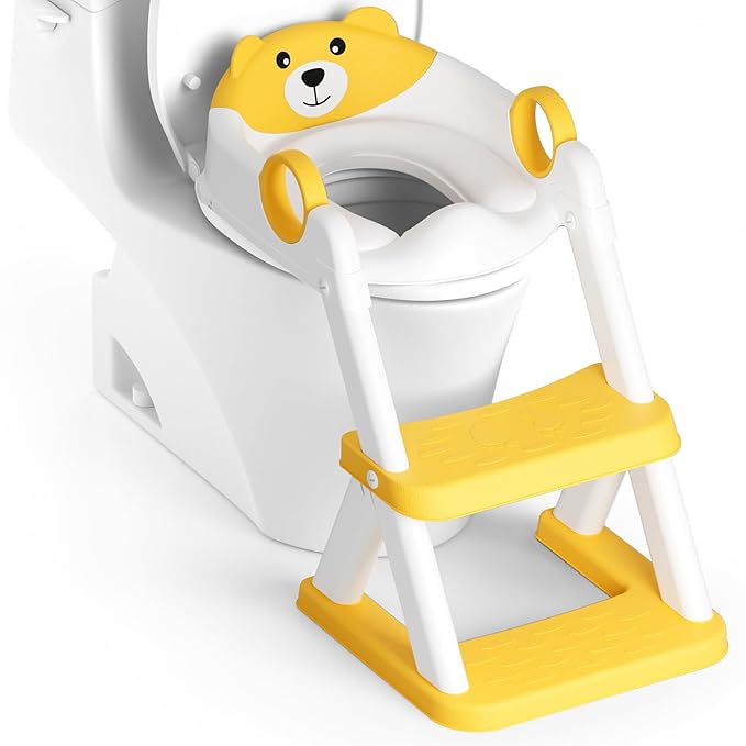 Potty Training Seat, Upgrade Toddler Toilet Seat for Kids Boys Girls, 2 in 1 Potty Training Toilet for Kids, Splash Guard Anti-Slip Pad Step Stool(Yellow)