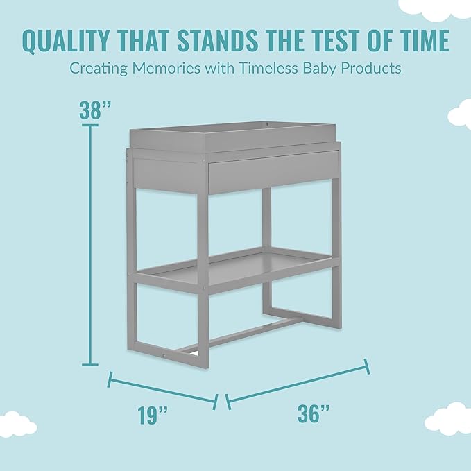 Dream On Me Arlo Changing Table in Pebble Grey – Enclosed Dressing Area with Safety Strap, Solid New Zealand Pinewood, Non-Toxic Finish, Spacious Fixed Storage Shelf, Water-Resistant 1" Changing Pad