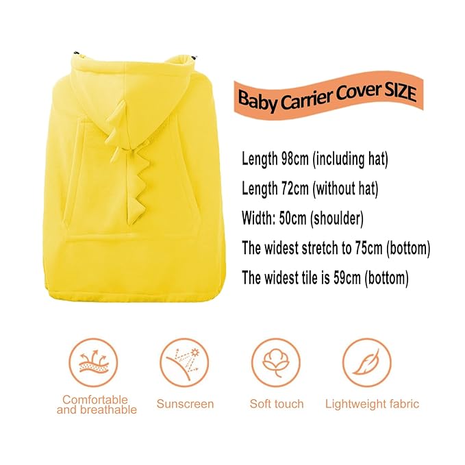 Baby Carrier Cover Stroller Cover,Newborn Hooded Stretchy Cloak,Soft Kangaroo Hoodie for Mom Baby,Suit for All Seasons (Yellow)