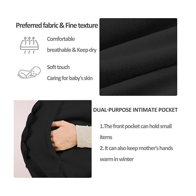 Baby Carrier Cover Stroller Cover,Newborn Hooded Stretchy Cloak,Soft Kangaroo Hoodie for Mom Baby,Suit for All Seasons (Black)