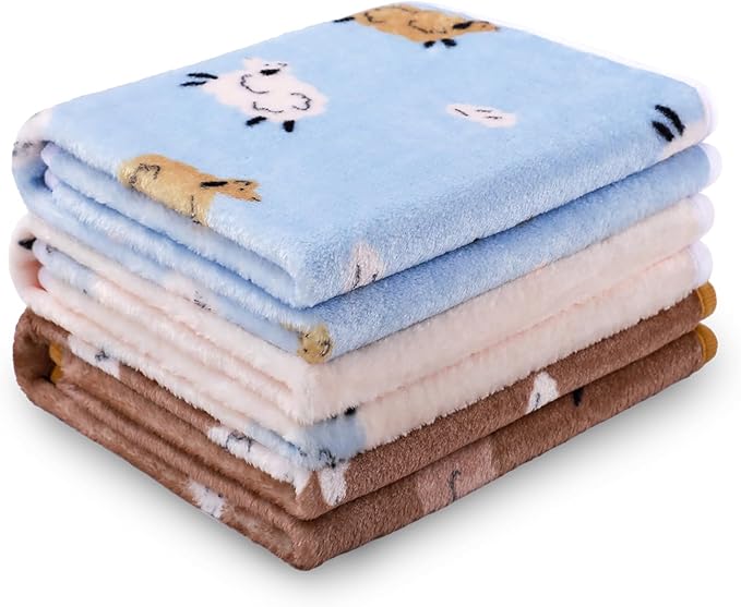 1 Pack 3 Blankets Super Soft Fluffy Premium Cute Elephant Pattern Pet Blanket Flannel Throw for Dog Puppy Cat Brown/Yellow/Blue Medium(30x20 inch)