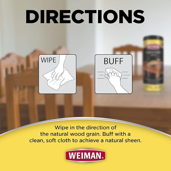 Weiman Wood Cleaner and Polish Wipes - 4 Pack (120 Wipes) - for Furniture to Beautify and Protect No Build-Up Contains Ultra Violet Protection Pleasant Scent Surface Safe - 30 Count Each,30 Count (Pack of 4)