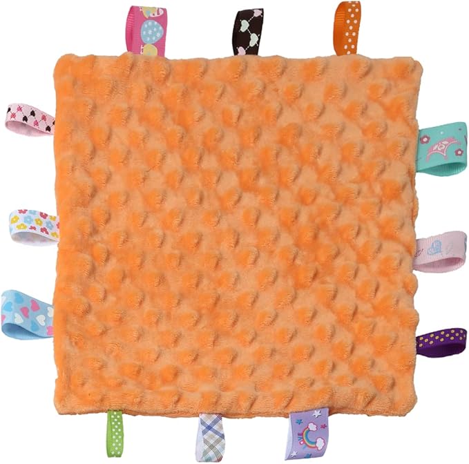 CREVENT Tag Security Blankets for Babies, Soft Small Loveys for Boys, Baby Comforter Sensory Blanket, Great Gifts for Birthday Baby Shower (10"X10" Zoo + Oragne)