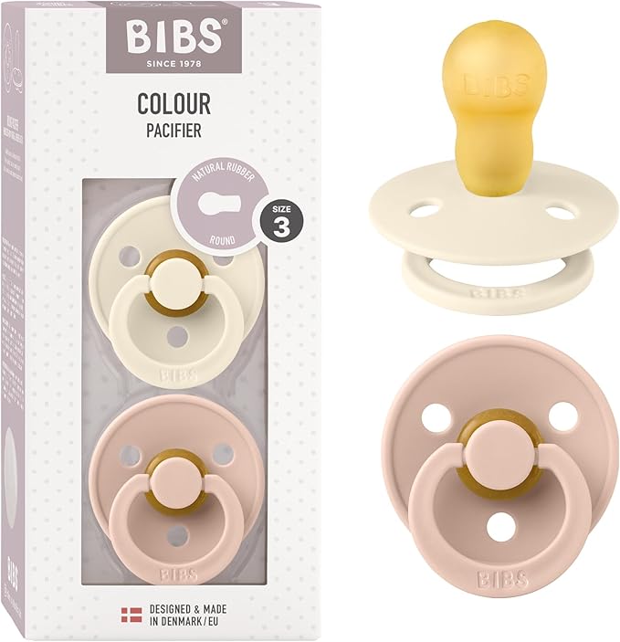Bibs Pacifiers Color Collection, Set of 2 BPA-Free Latex Pacifiers Made in Europe, Round Nipple Baby Pacifier.