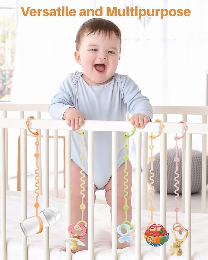 Toy Straps for Baby, 5pcs Adjustable Toy Holder for Stroller Accessories, Silicone Tether Pacifier Clip, No Throw Travel Essential Leash for High Chair, Car Seat (5 Pack Macaron)